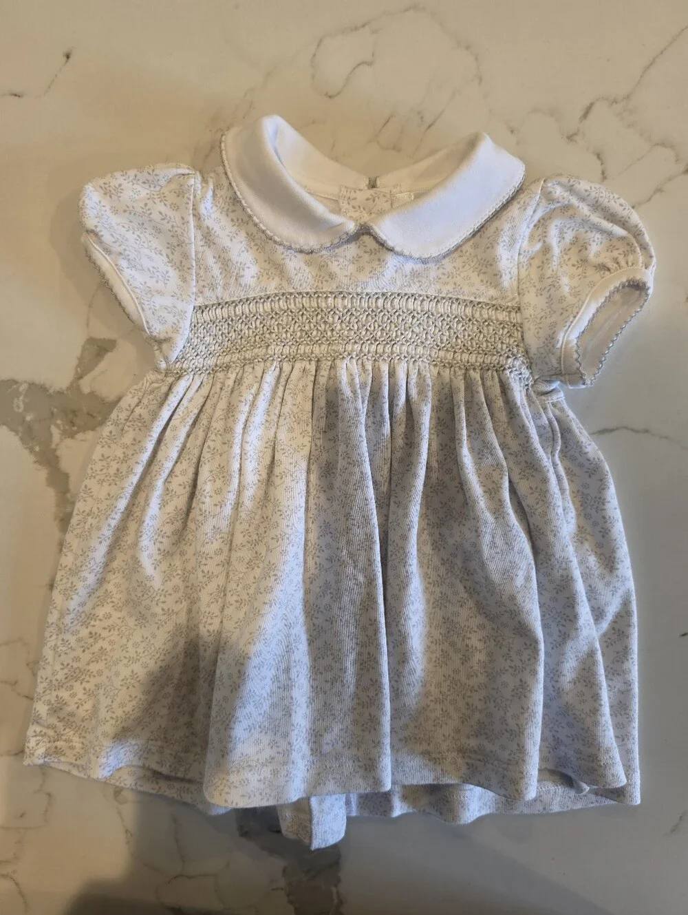 Cuclie Baby White/Gray Smocked Dress with Floral Print